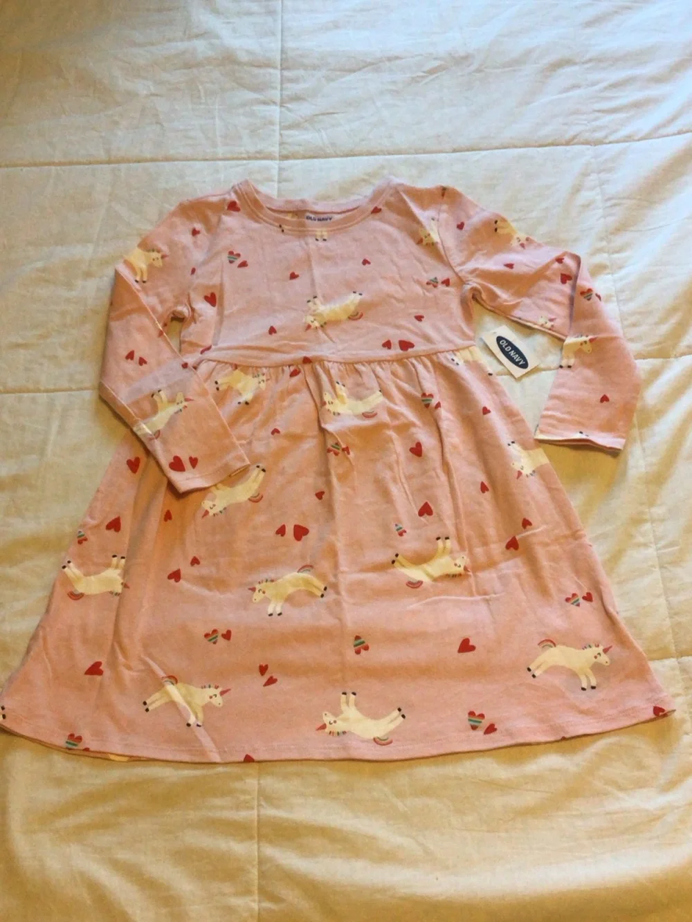 Old Navy Pink Unicorn & Heart Long Sleeve Kids Nightgown